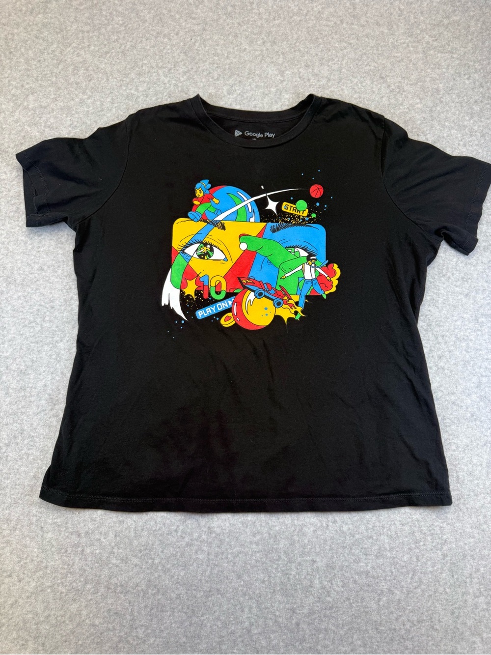 Google Play employee release women’s Black Tee with Multicolor Logo
